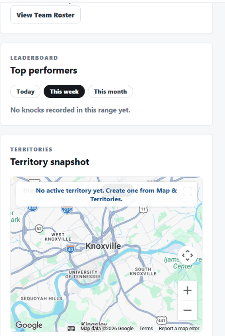 StormProof leaderboard and territory snapshot panels